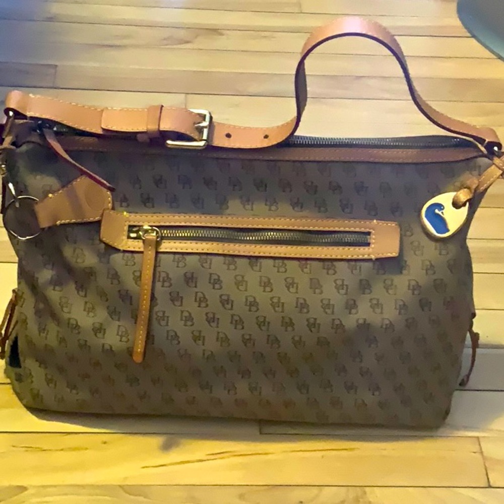 Dooney & Burke Authentic Monogram Leather and Fabric Large Handbag